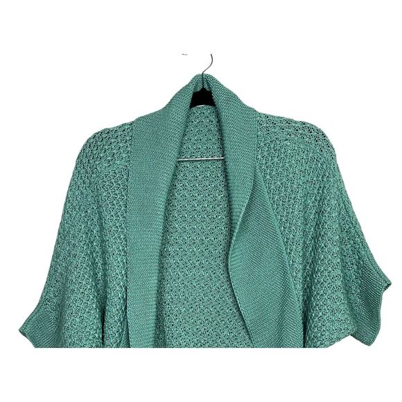 ZARA Slouchy Short Sleeves Knit Cotton Short Cardigan Sweater Open Front M Teal - Picture 3 of 14